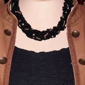 Vintage chunky braided black beaded necklace